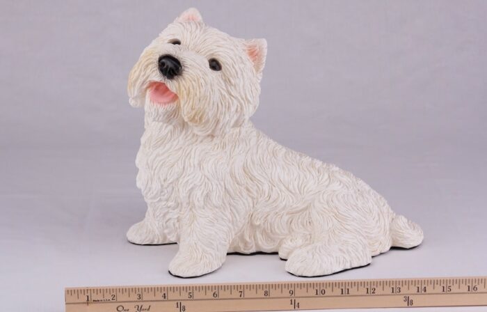 Westie Terrier pet dog cremation urn figurine, with ruler