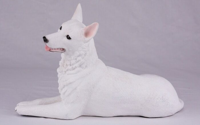 White German Shepherd pet dog cremation urn figurine