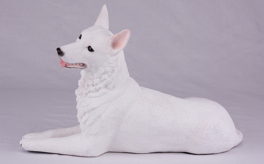 German Shepherd, White dog cremation figurine