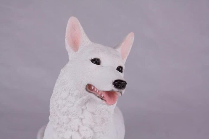 White German Shepherd pet dog cremation urn figurine, face