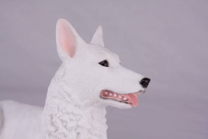 White German Shepherd pet dog cremation urn figurine, face