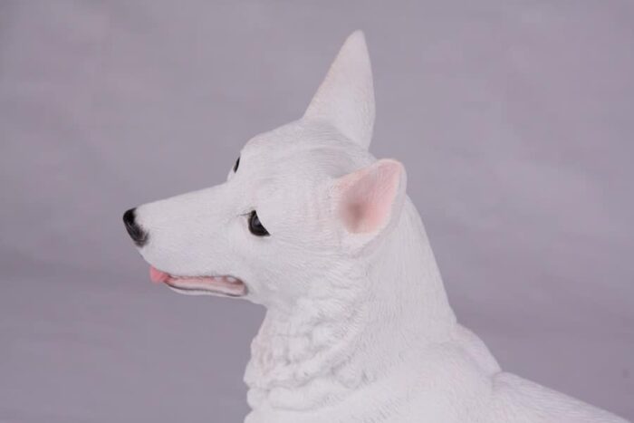 White German Shepherd pet dog cremation urn figurine, face