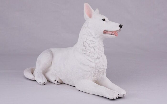 White German Shepherd pet dog cremation urn figurine