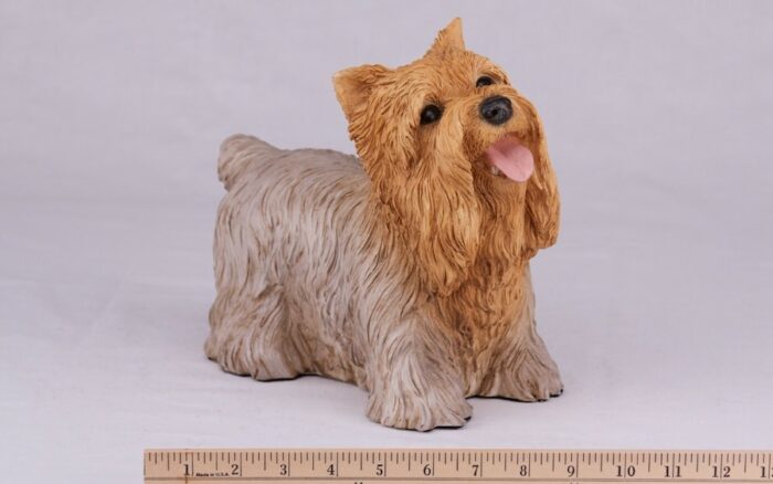 Yorkie Terrier pet dog cremation urn figurine, with ruler
