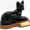 Faithful feline porcelain style cat cremation urn, laying, black, with base