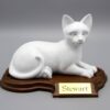 Faithful feline porcelain style cat cremation urn, laying, white, with base