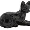 Black porcelain style cat cremation urn, laying