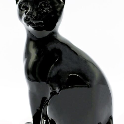 Black porcelain style cat cremation urn, sitting