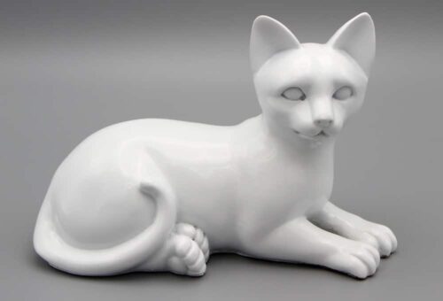 White porcelain style cat cremation urn, laying