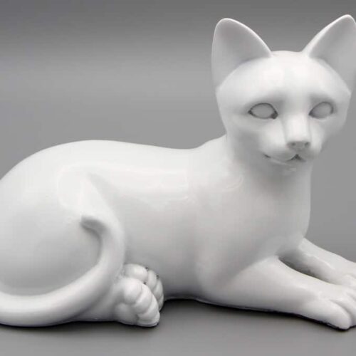 White porcelain style cat cremation urn, laying