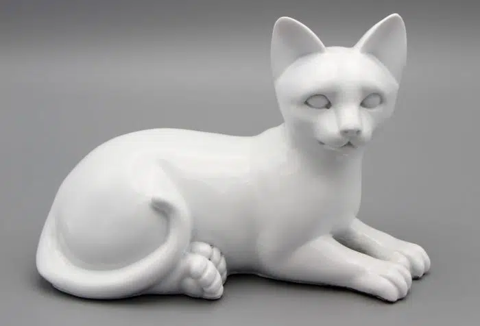 White porcelain style cat cremation urn, laying