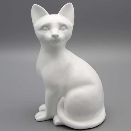 White porcelain style cat cremation urn, sitting