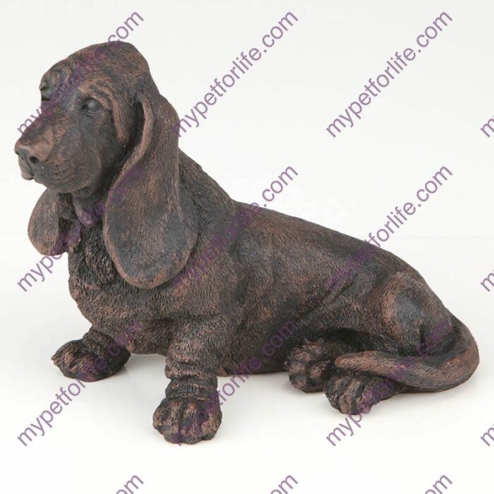 Bronze style dog cremation urn, basset hound