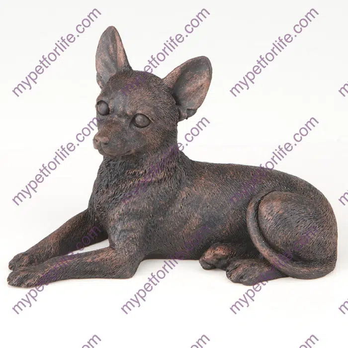 Bronze style dog cremation urn, chihuahua