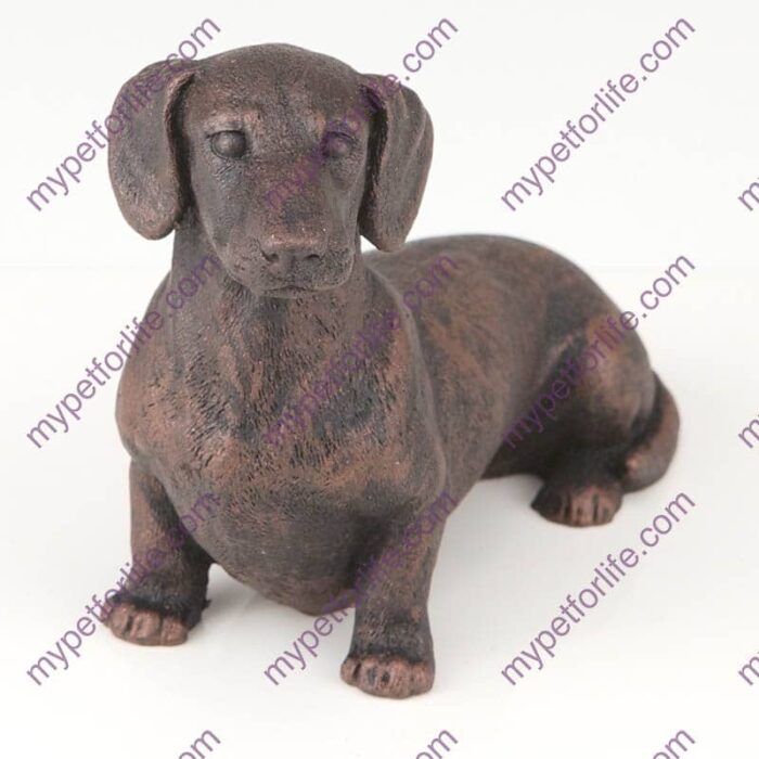 Bronze style dog cremation urn, dachshund