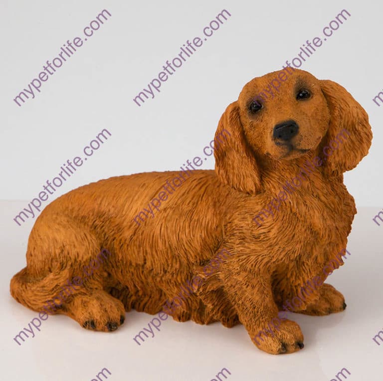 Dachshund cremation figurine urn w/wooden storage box