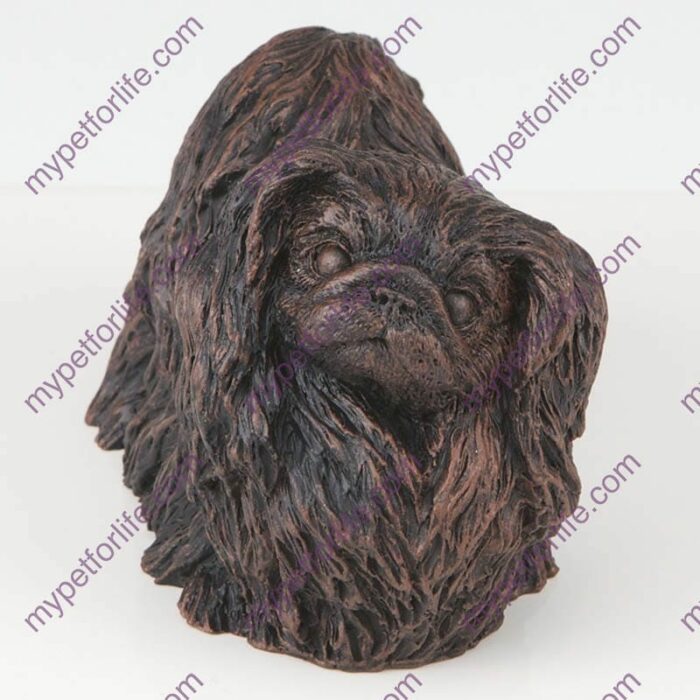 Bronze style dog cremation urn, pekingese