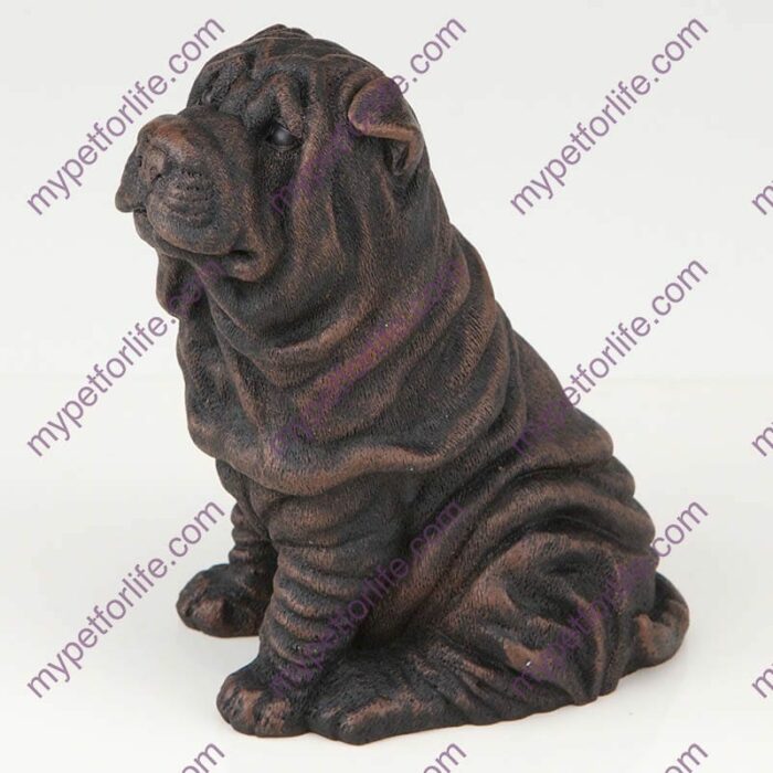 Bronze style dog cremation urn, shar pei