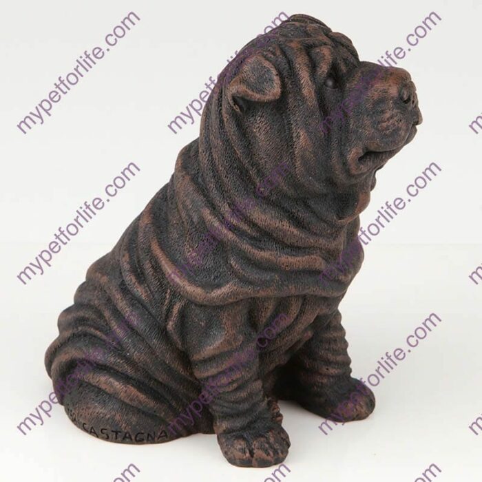 Bronze style dog cremation urn, shar pei