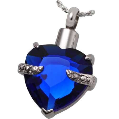 Blue Royal Heart memorial cremation pendant, stainless steel