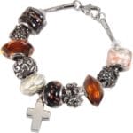 Autumn Gold Remembrance Bead Memorial Bracelet with cross charm