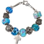 Celestial Blue Remembrance Bead Memorial Bracelet with cross charm