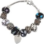 Classic Black & White Remembrance Bead Memorial Bracelet with heart charm