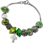 Emerald Green Remembrance Bead Memorial Bracelet with cross charm