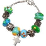 Eternal Green Remembrance Bead Memorial Bracelet with cross charm