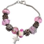 Memorial Pink Remembrance Bead Memorial Bracelet with cross charm