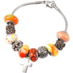 Sunset Orange Remembrance Bead Memorial Bracelet with cross charm