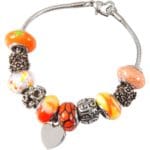 Sunset Orange Remembrance Bead Memorial Bracelet with heart charm