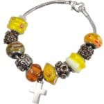 Sunshine Yellow Remembrance Bead Memorial Bracelet with cross charm
