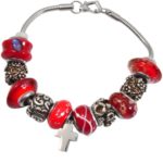 Vermillion Red Remembrance Bead Memorial Bracelet with cross charm