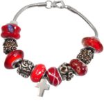 Vermillion Red Remembrance Bead Memorial Bracelet with cross charm