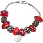 Vermillion Red Remembrance Bead Memorial Bracelet with heart charm