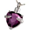 Purple Imperial Heart memorial cremation pendant, stainless steel