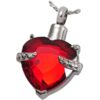 Red Majestic Heart memorial cremation pendant, stainless steel