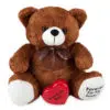 Brown stuffed teddy bear memorial cremation urn with keepsake heart