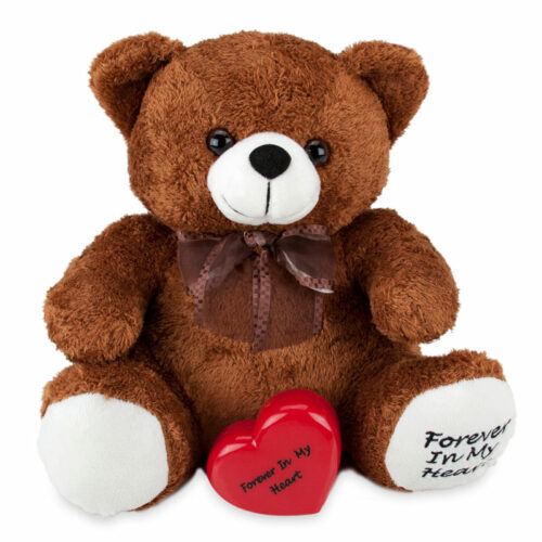 Brown stuffed teddy bear memorial cremation urn with keepsake heart