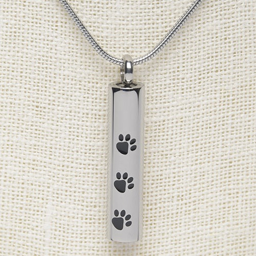 Stainless steel three paw print cylinder memorial cremation pendant