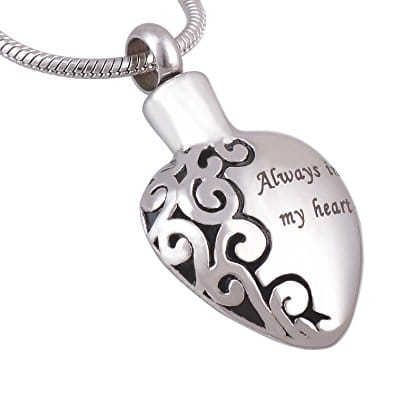 Always in my heart memorial cremation pendant, stainless steel