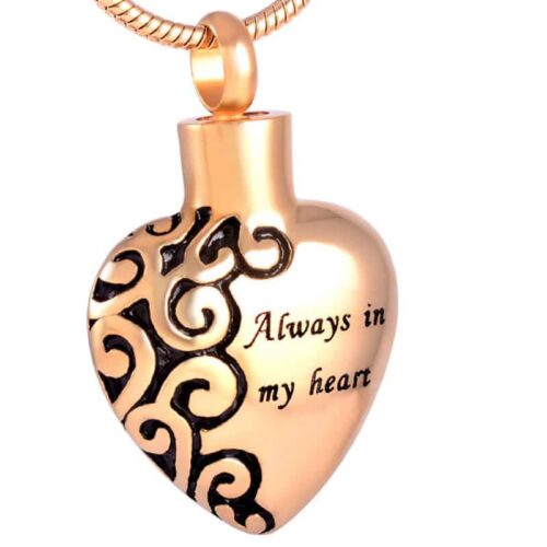 Always in my heart memorial cremation pendant, stainless steel, gold color