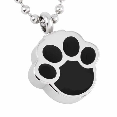 Stainless steel black paw print-shaped memorial cremation pendant