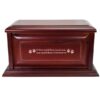 Cherry wood finish raised panel cremation urn, engraved front wood