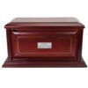 Cherry wood finish raised panel cremation urn, front silver plaque