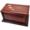 Cherry wood finish raised panel cremation urn, engraved top