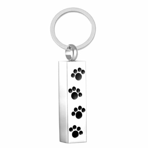 Stainless steel Rectangular Cremation Pendant Keychain with 4 paw prints