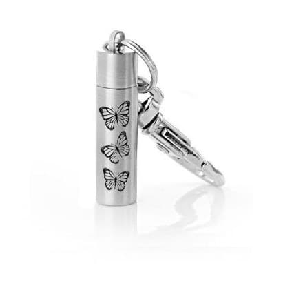 Stainless steel Cylinder Cremation Pendant Keychain with butterflies