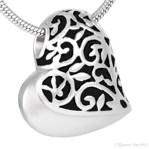 Filigree heart stainless steel pet memorial cremation pendant